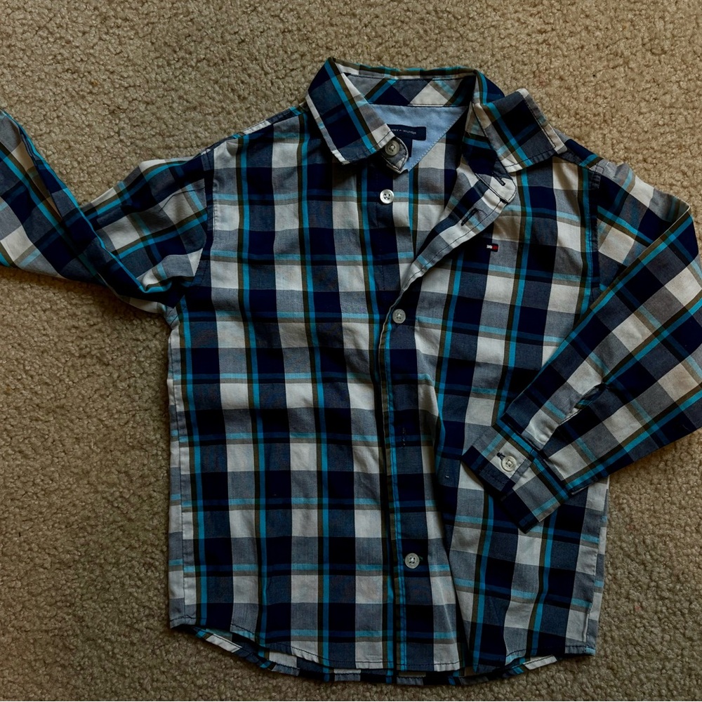 Tommy Hilfiger Kids Plaid Shirt - Navy and White